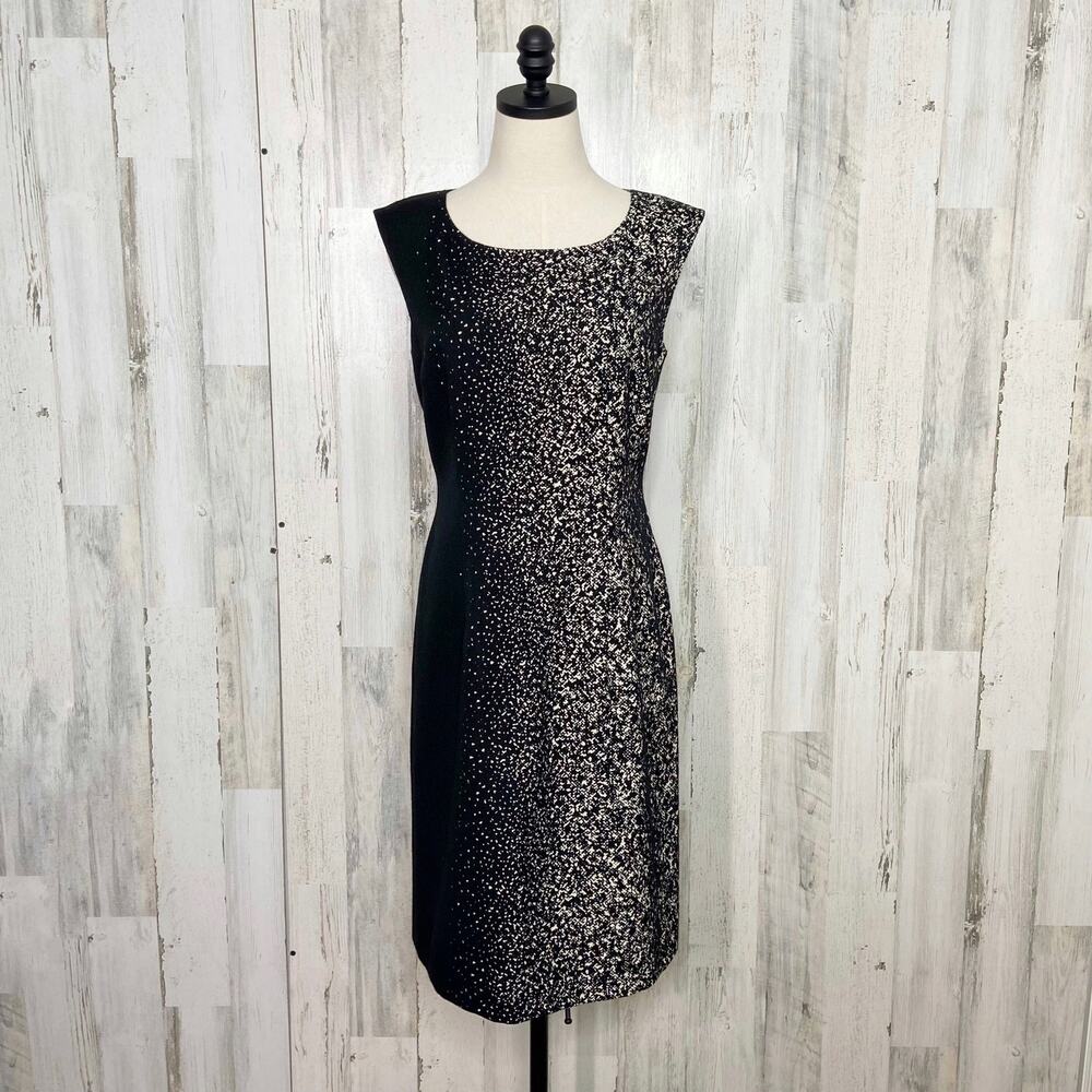 Lafayette 148 New York Savannah Dress Black Cream Wool Sheath Work Preppy Size 6